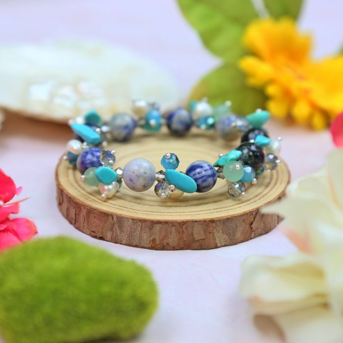 Sodalite Turquoise Mix Stone Clustered Stretch Bracelet