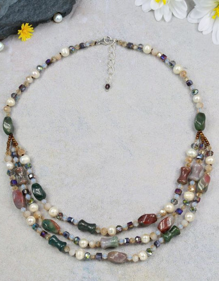 Triple Strand Indian Agate Necklace
