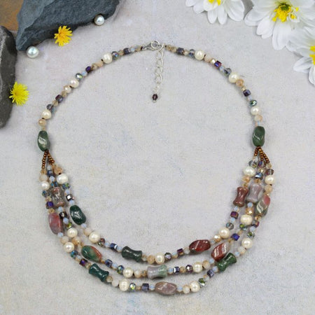 Triple Strand Indian Agate Necklace