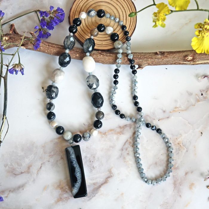 3D Black Onyx Tube Necklace