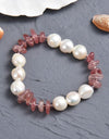 Genuine Strawberry Quartz & Cultured Pearl Stretch Bracelet