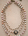 Triple Layered Mixed Glass Bead and Stone Necklace - Pink