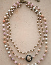 Pink Triple Layered Mixed Glass Bead and Stone Necklace