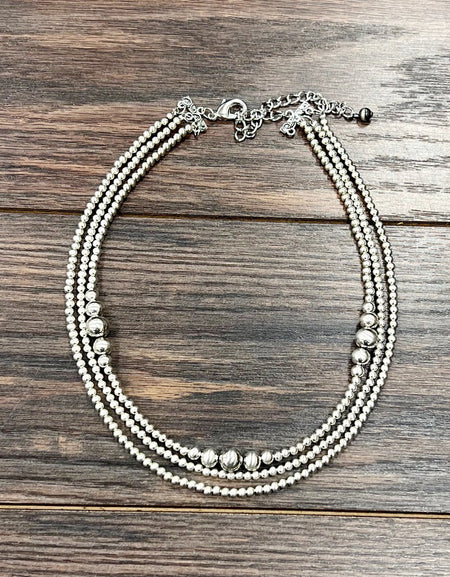 17" Silver Western Bead 3-strand Necklace