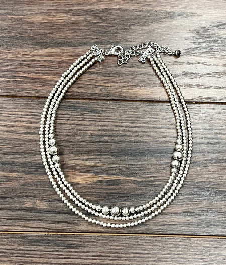 17" Silver Western Bead 3-strand Necklace