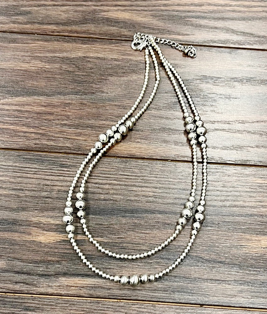 Handmade Silver Navajo Bead Necklace