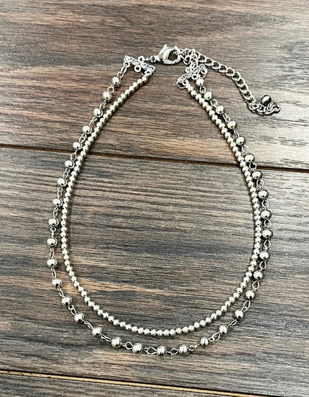 2-Strand 4 & 6 mm Silver Navajo Bead Necklace
