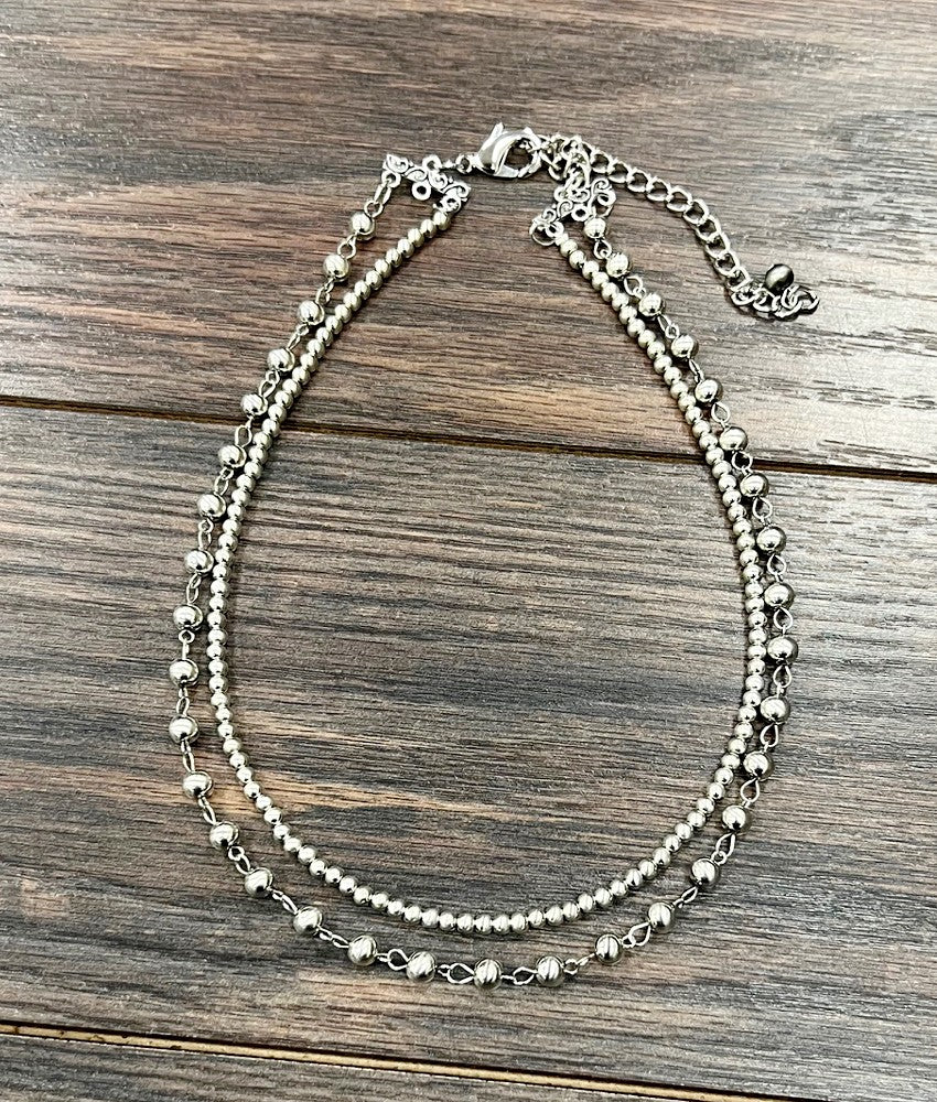 2-Strand 4 & 6 mm Silver Navajo Bead Necklace