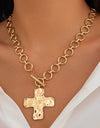 Notable Hammered Cross Front Toggle Necklace - gold
