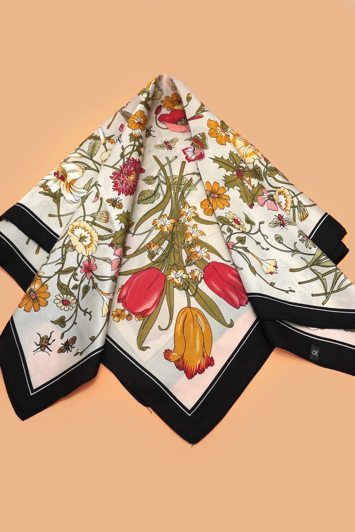 Large Floral Print Bandana Scarf - Off White floral