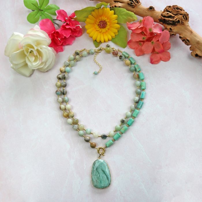 Amazonite and Russian Amazonite Pendant Necklace