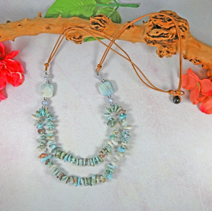 Larimar and Leather Necklace