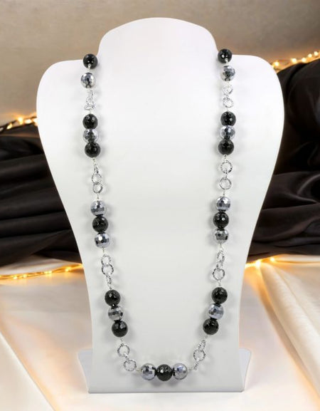 Sphere Onyx and Crystal Wired Necklace
