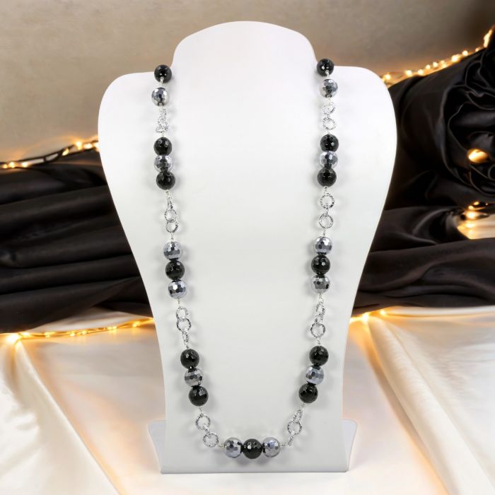 Sphere Onyx and Crystal Wired Necklace