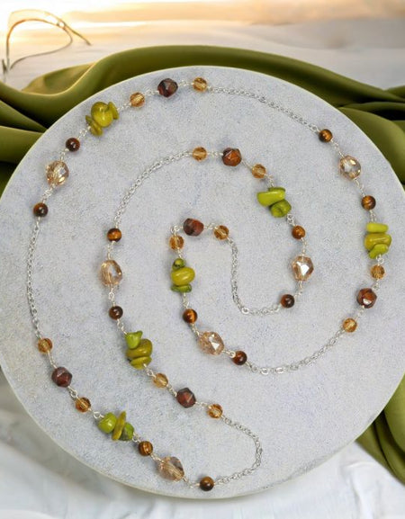 Olive Jade and Tiger's Eye Long Necklace