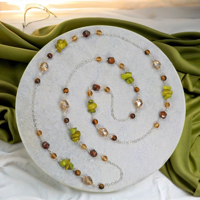 Olive Jade and Tiger's Eye Long Necklace