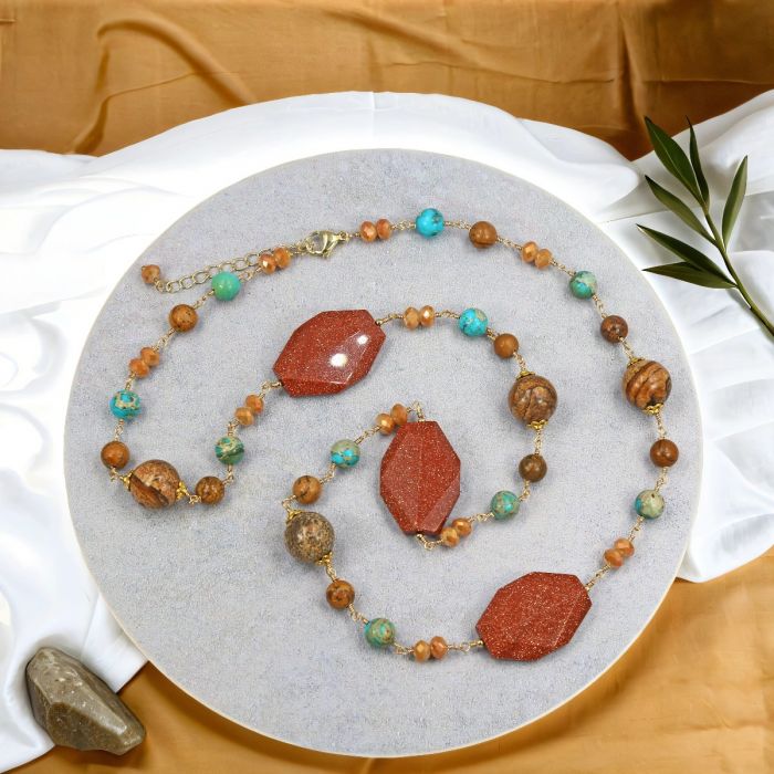 Gold Stone Linked Necklace