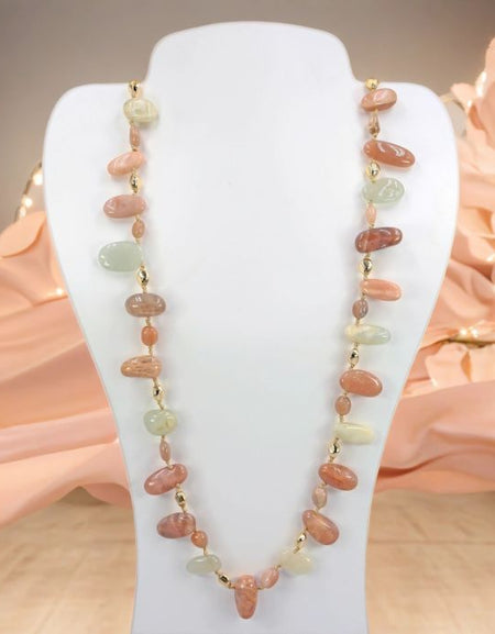 Sun/Moonstone Beaded Long Necklace