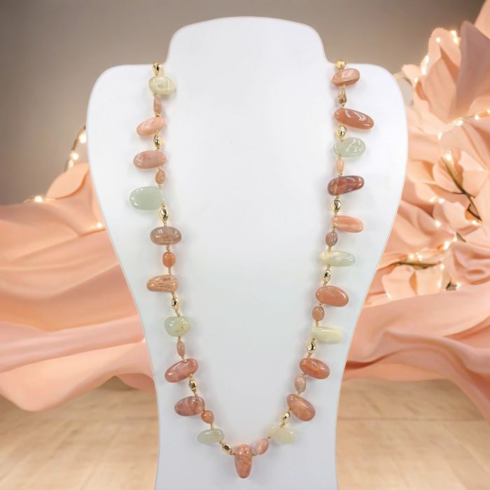 Sun/Moonstone Beaded Long Necklace