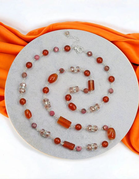 Carnelian and Rhodonite Wired Necklace