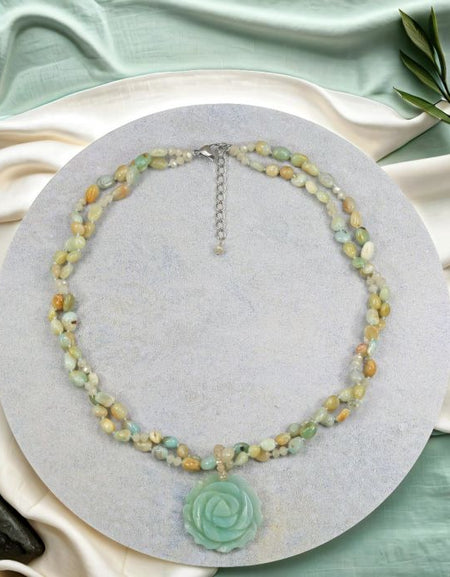 Amazonite Rose Pendant Necklace