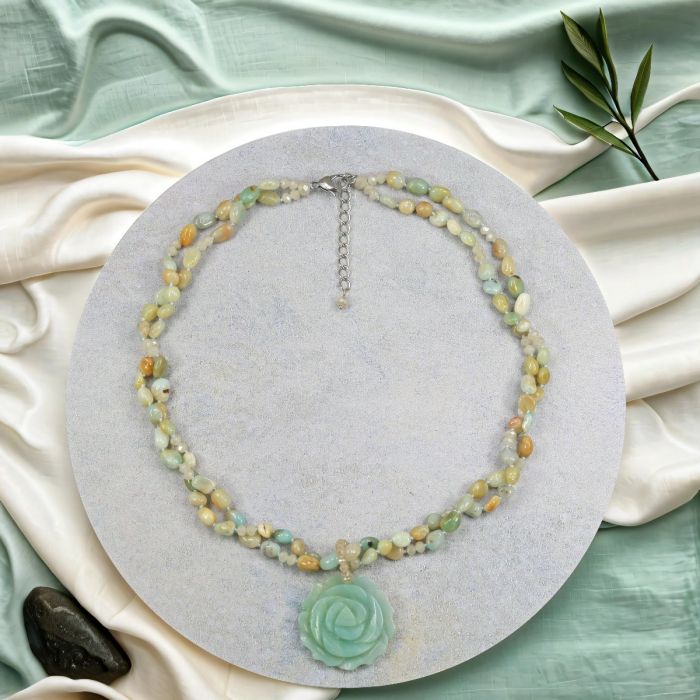Amazonite Rose Pendant Necklace