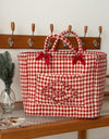 Quilted Gingham Storage Tote Basket - Red