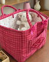 Quilted Gingham Storage Tote Basket - Pink