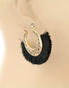 Thread Tassel with Hammered Metal Hoop Earrings - Black