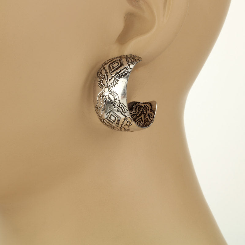Western navajo style texture hoop earrings