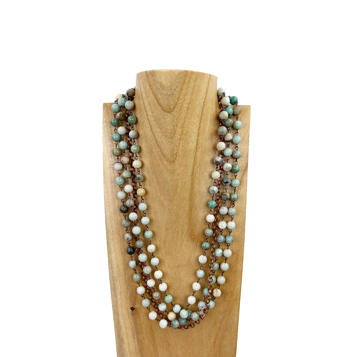 WE 23 Inches 3 layers 8mm jasper stone beads with cooper color metal chain Necklace"