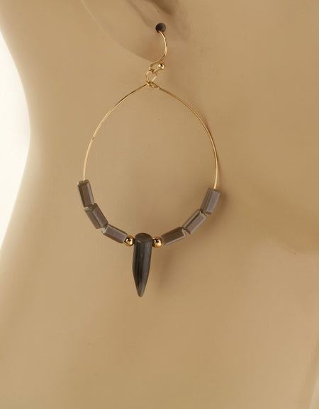 Stone Fish Hook Earrings - laboradite