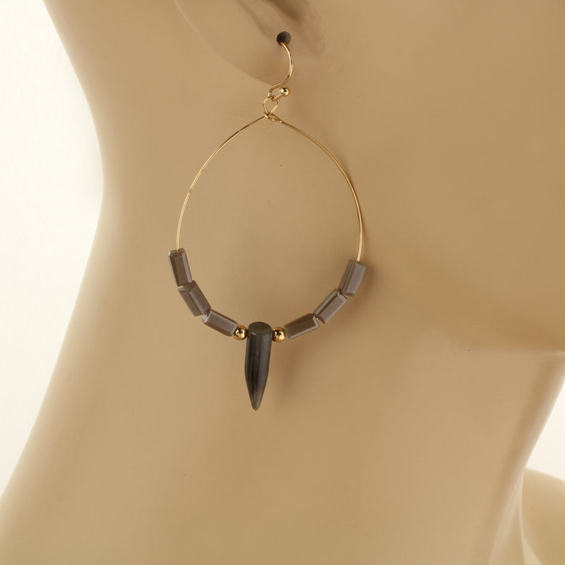 Stone Fish Hook Earrings - laboradite