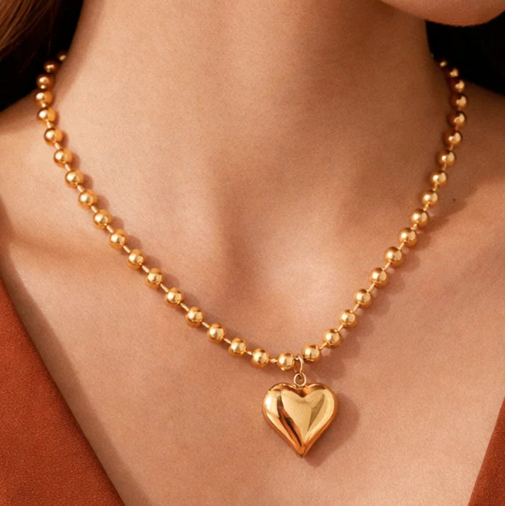 Chunky Heart Ball Link Chain Necklace