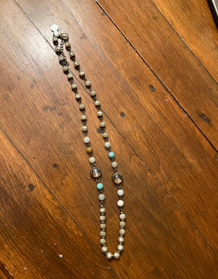 AC crystal and Amazonite bead necklace with two circle crystals