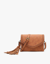 Sloane Suede Flapover Crossbody w/ Whipstitch & Tassel - Dark Ginger