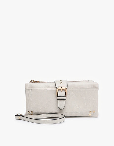 Cadence Buckle Wallet/Clutch w/ Zip Top - Off White