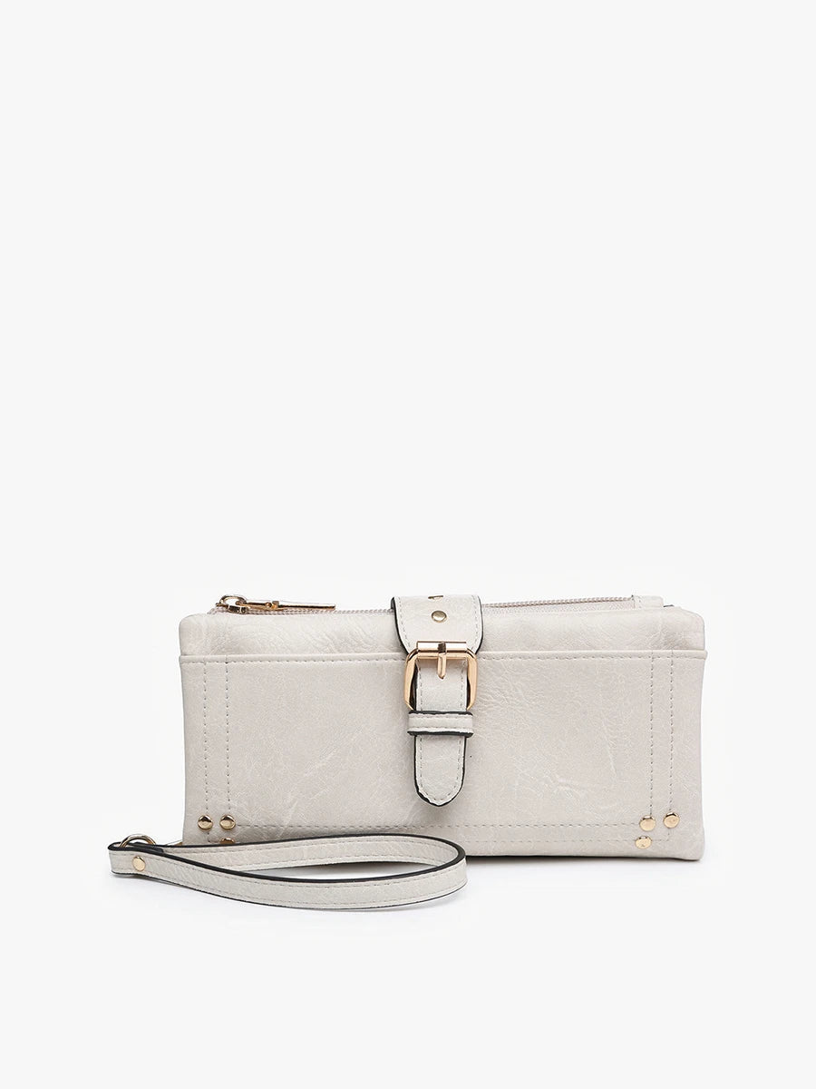 Cadence Buckle Wallet/Clutch w/ Zip Top - Off White