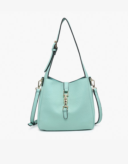 Agnes Press-Lock Satchel w/ Inner Bag & Crossbody Strap - Seafoam