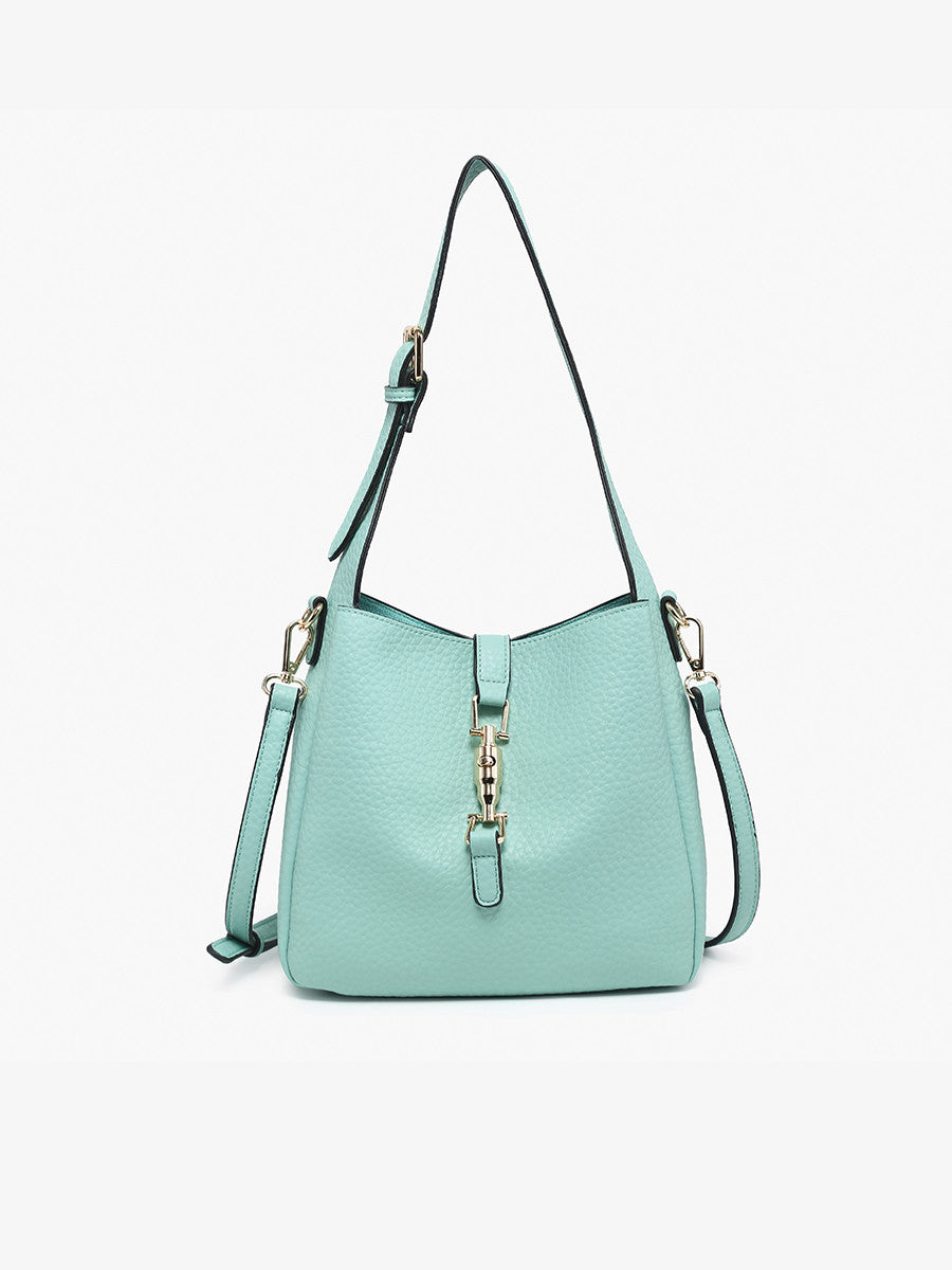 Agnes Press-Lock Satchel w/ Inner Bag & Crossbody Strap - Seafoam