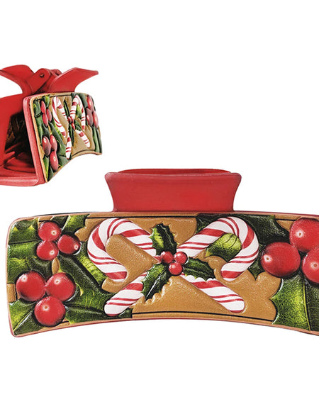 FC Candy Cane Christmas Print Leather Hair Claw