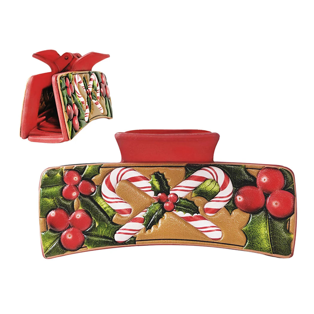 FC Candy Cane Christmas Print Leather Hair Claw