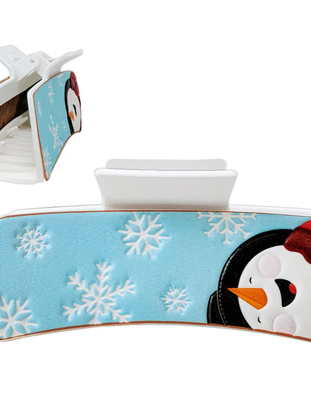 FC Snowman Snowflake Print Leather Hair Claw