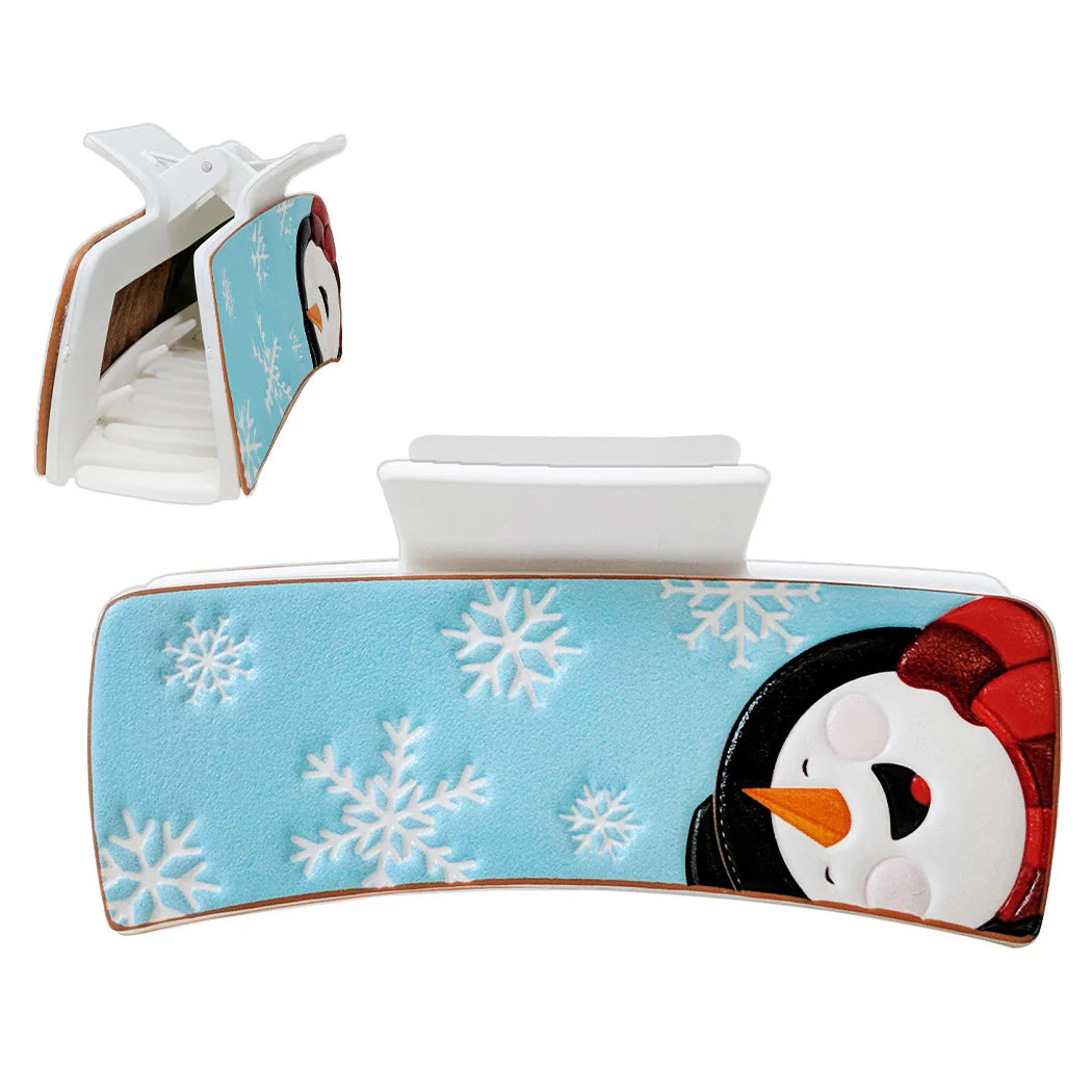 FC Snowman Snowflake Print Leather Hair Claw