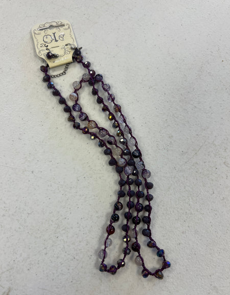 OLE Handmade round stone long necklace-purple