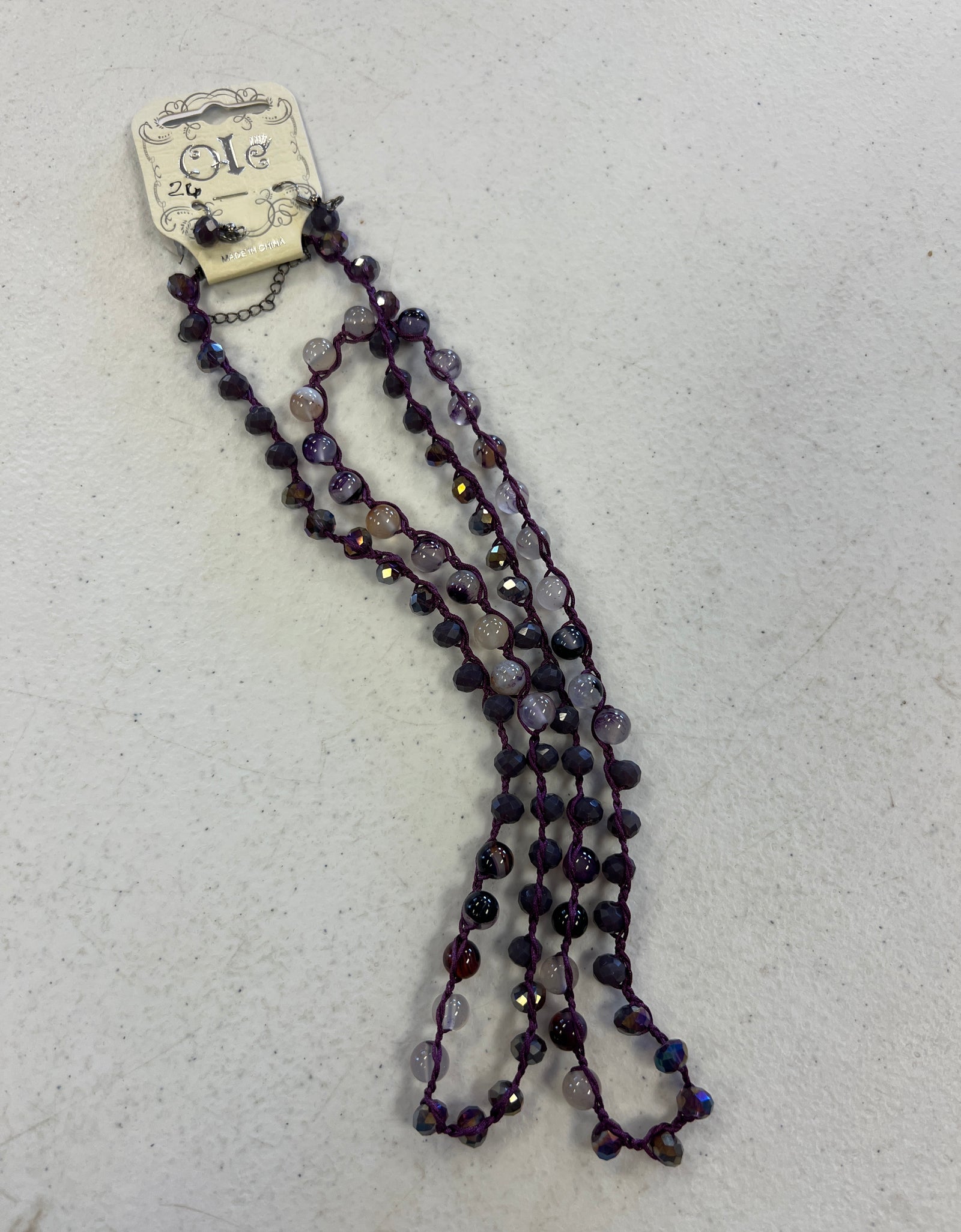 OLE Handmade round stone long necklace-purple