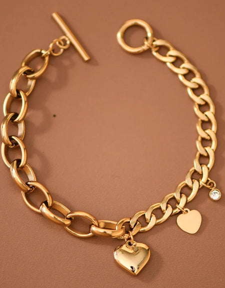 Oval and chain link heart toggle bracelet