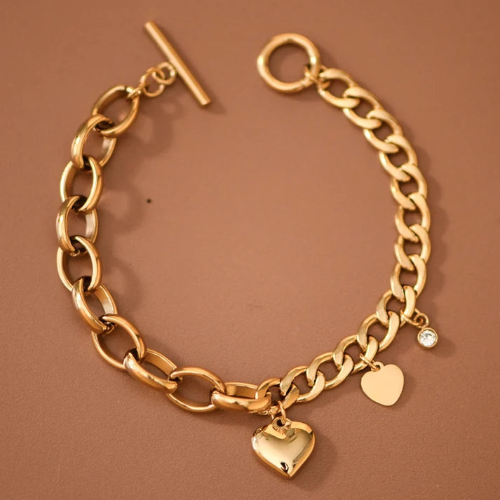 Oval and chain link heart toggle bracelet