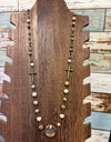 AC beaded necklace with cross charms and oval crystal