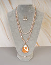 Animal Print Beaded Tear Drop Necklace - Beige